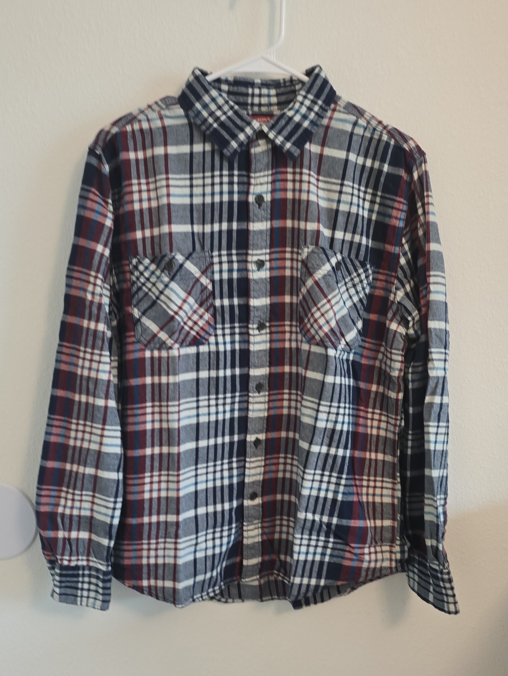 Arizona Jean Company Navy, Red & White Plaid Button-Down Shirt